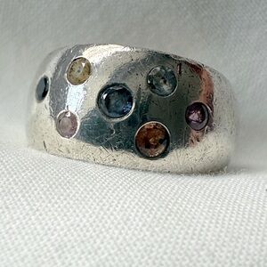 Elegant Silver Multi-Color Gemstone Ring